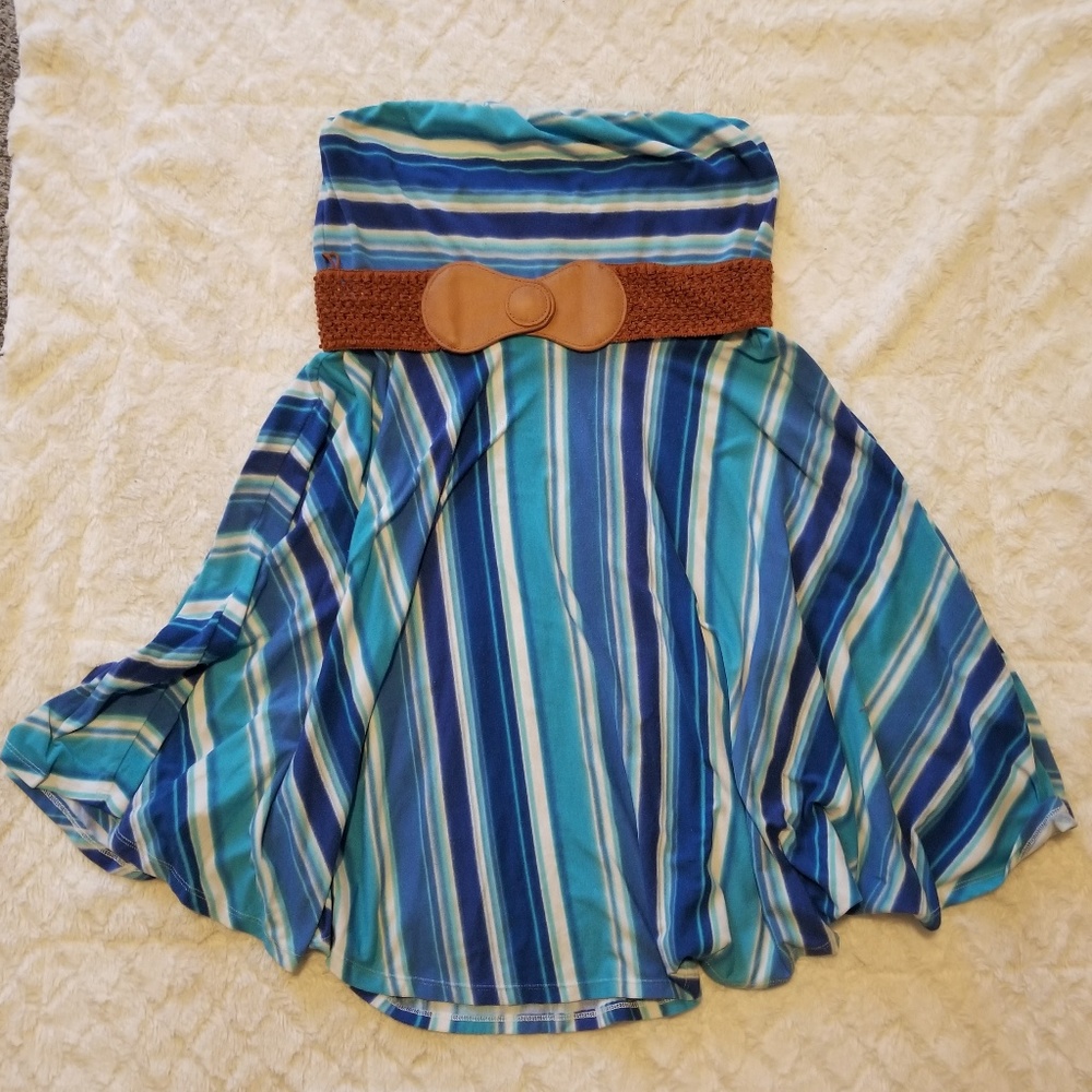 Blue striped dress.